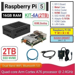 KIT-6A(2TB)  Raspberry Pi 5 (16GB RAM) KIT NVME SSD 2TB - Complete SET SIAP PAKAI